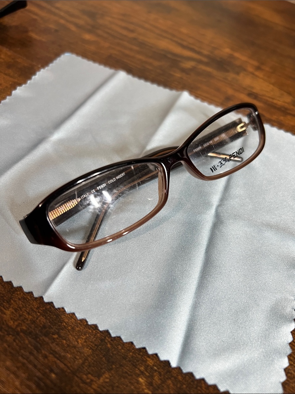Fendi Brown Monogram FF Pattern Rectangular Eyeglasses - Picture 3 of 9